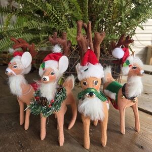 Annalee Festive Reindeer Set with Red and Green Accents